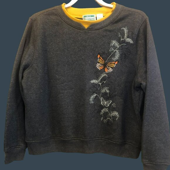 Shenanigans Petite Sweatshirt Embroidered Butterflies Grey Vtg Grandmacore - Picture 1 of 6